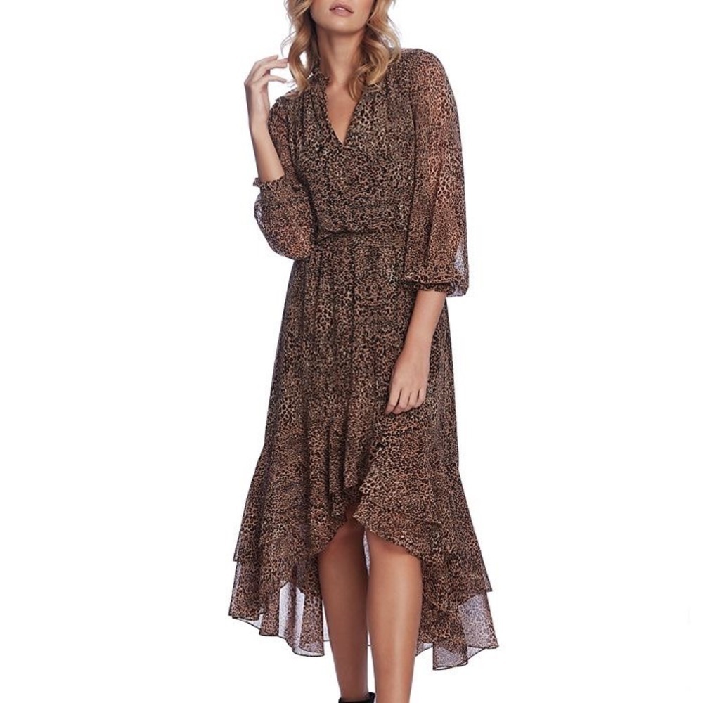 1. State Brown Leopard Muses Chiffon High-Low Midi Dress - Picture 3 of 12